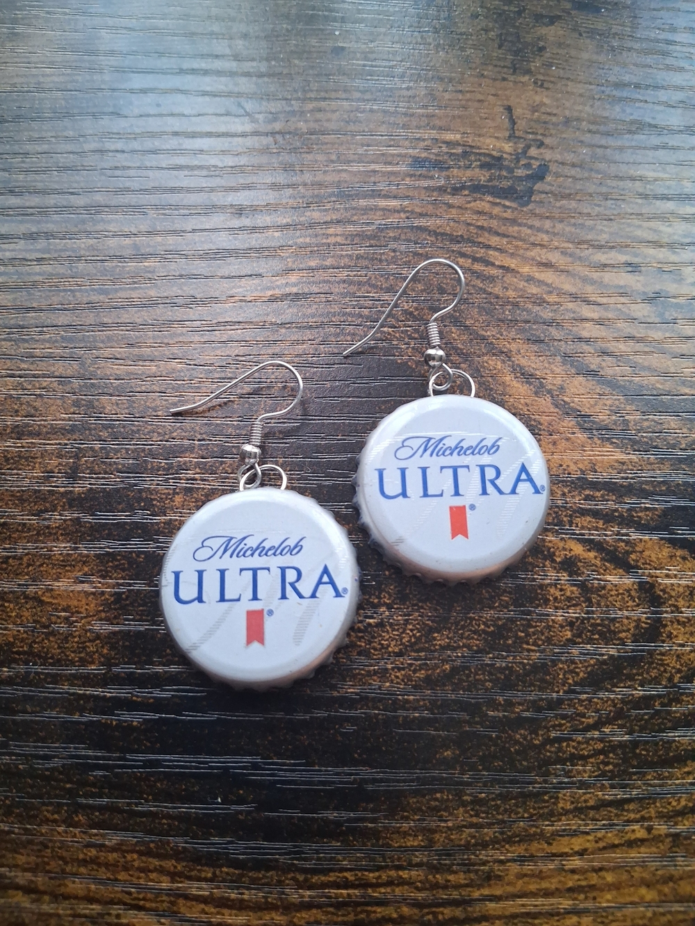 White Bottle Cap Dangle Earrings